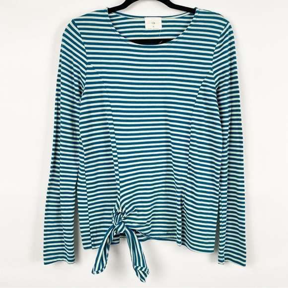 Anthropologie T.La Barela Tie Waist Striped Long Sleeve Top, Sky - Size S - Picture 5 of 12